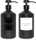 Luxury Glass Soap Dispenser Set of 2 - Elegant Black Glass Bottles with Matte Bl... - Image 2
