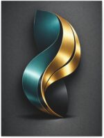 Luxury Gold Abstract Wall Art Canvas | Modern Teal Black Artwork | Elegant Livin... - Image 2
