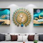 Luxury Large Peacock Wall Clock 23.7 inch Non-Ticking Silent Crystal Creative Pe... - Image 2