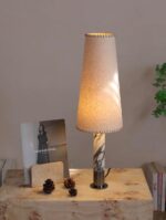Luxury Marble Table Lamp, Parchment Shade with Hand-Stitched Leather Trim, Pearl... - Image 2