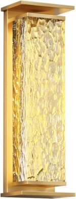 Luxury Outdoor Wall Sconce, Modern All-Copper Wall Lamp with Water-Ripple Glass,... - Image 2