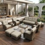 Luxury Patio Conversation Set, 12-Piece Ergonomic High Back Wicker Sofa&Swivel C... - Image 2