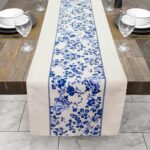 Luxury Reversible Table Runner, Multicolor, Blue, Chinoiserie Floral, Printed Ta... - Image 2