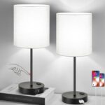 Lynnoland Set of 2 Touch Control Table Lamps with 2 USB & AC Outlet, 3-Way Dimma... - Image 2