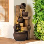 MAGIC UNION Outdoor Water Fountain Cascading Bowls and Stacked Stones LED 5 Tier... - Image 2