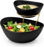 MALACASA 2 Tier Chip and Dip Serving Set with Metal Stand,Ceramic Appetizer Bowl... - Image 2