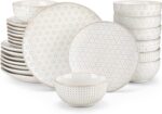 MALACASA 24 Piece Dinnerware Set, Embossed Ceramic Dish Sets Service for 8, Plat... - Image 2