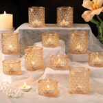 MATAHUM 20 Pcs Gold Glitter Diamond Tealight Candle Holders, Luxury Glass Votive... - Image 2
