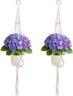 Macrame Plant Hangers 2 Pack Indoor Outdoor Hanging Planter Basket Handmade Rope... - Image 2