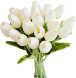 Mandy's White Artificial Tulips Flowers Centerpiece, 13.5" Lifelike PU Fake Flor... - Image 2