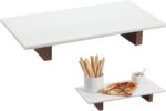 Marble Charcuterie Board Display White Cheese Cutting Footed Stand Tray with Woo... - Image 2