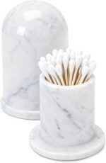 Marble Qtip Holder with Lid for Cotton Swabs, Balls, Pads, Floss Picks, Bathroom... - Image 2