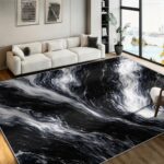 Marble Rugs for Living Room, 4x6ft, Minimalist Abstract Black and White Marble T... - Image 2