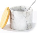 Marble Salt Cellar with Lid & Spoon, 11oz Salt and Pepper bowls, Handcrafted fro... - Image 2