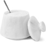 Marble Salt Cellar with Lid White 4 Inch Salt & Spice Jar with Spoon, 9.5 OZ Cap... - Image 2