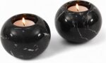 Marble Tealight Candle Holder 3-Inch Handmade Black Mini Votive Holder for Table... - Image 2
