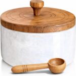 Marble salt cellar with lid and spoon, salt container with spoon, salt bowl with... - Image 2