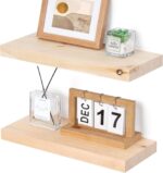 Marsmiles Natural Wood Floating Shelves | Unfinished Wood Wall Shelves Set of 2 ... - Image 2