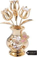 Matashi 24K Gold Plated Crystal Flower Figurine with Clear Crystals & Butterfly ... - Image 2