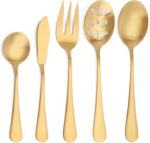 Matte Gold Serving Set，SHARECOOK 5-Piece 18/0 Stainless Steel Large Hostess Set ... - Image 2
