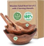 Melvvi Large Wooden Salad Bowl Set of 2 with 2 Serving Utensils | 10" &12 inch E... - Image 2