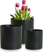 Meowell 8/7/6 inch Plant Pots, 3 Set Cylinder Flower Pots for Outdoor Indoor Pla... - Image 2