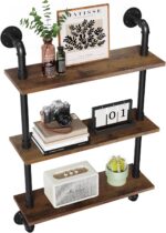Merapi 24" Industrial Floating Shelves, Pipe Shelves for Wall, 3 Tier Rustic Woo... - Image 2