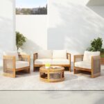 Merax 4-Piece Patio Premium Acacia Wood Outdoor Furniture Set,All Weather Curved... - Image 2