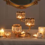 Metal 3 Arm Crystal Candle Holder - Tea Light Centerpiece Candle Holder, Votive ... - Image 2