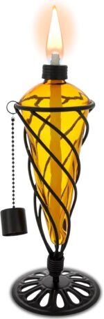 Metal & Glass Table Lamp – Teardrop Style Outdoor Oil Lamp w/ Black Metal Frame ... - Image 2