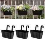 Metal Railing Planters for Outdoor Plants - 3 Pcs Balcony Hanging Flower Pots wi... - Image 2