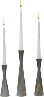 Metal Taper Candle Holders Set of 3 for Pillar Candles, Grey Marble Pattern Cand... - Image 2