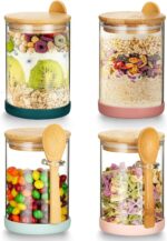 Mfacoy Set of 4 Airtight Glass Jars with Bamboo Lids & Spoons, 17 oz Borosilicat... - Image 2