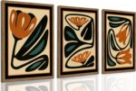 Mid Century Floral Wall Art Set of 3, Modern Abstract Botanical Wall Decor Pictu... - Image 2