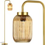 Mid Century Modern Gold Floor Lamp with Amber Glass Shade, Foot Switch,Vintage S... - Image 2
