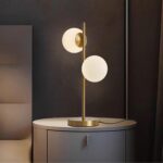 Mid Century Modern Table lamp Luxury Brass Sphere Globe Lamp White Glass Night L... - Image 2