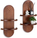 Mid Century Wall Shelves with Ledge: 22inch Large 2-Tier Walnut Boho Floating Sh... - Image 2