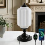 Milk Glass Touch Table Lamp, Elegant white Glass Mid Century Modern Vintage Beds... - Image 2