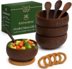 Mindful Meals Gift Set 4 Deluxe Jumbo Coconut Bowls with Spoons and Eco Stands W... - Image 2