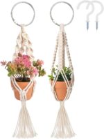 Mini Macrame Plant Hanger 2 Pack Boho Car Rear View Mirror Plant Charm 10.5'' Ha... - Image 2