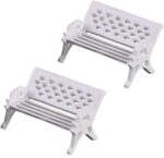 Miniature Park Bench Set, 2 Pcs White, Mini Garden Ornaments, Park Street Seats ... - Image 2