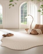 Minimalist Luxury Irregular Shaped Area Rug Cream White Curved Striped Texture I... - Image 2