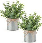 Mkono 2 Packs Small Fake Plants in Farmhouse Galvanized Pots Table Centerpiece M... - Image 2
