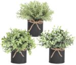 Mkono 3 Pack Small Fake Plants in Black Galvanized Metal Pots Artificial Eucalyp... - Image 2