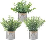 Mkono Mini Fake Plants in Farmhouse Galvanized Metal Pots 3 Pack Small Potted Ar... - Image 2
