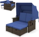 Moccha Outdoor Daybed with Retractable Canopy - Rattan Loveseat Sofa Set w/ Adju... - Image 2