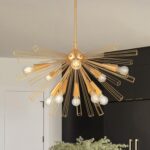Modern 33'' Gold Sputnik Chandelier, 10-Light Mid Century Brushed Brass Starburs... - Image 2