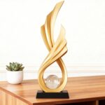 Modern Abstract Art Statue,Resin Ribbon Sculpture, Gold Wing - Shaped Decor with... - Image 2