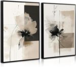 Modern Abstract Floral Wall Art Minimalist Neutral Canvas Painting Decor Beige C... - Image 2