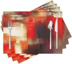 Modern Art Placemats Set of 4 Red Abstract Painting Place Mats Washable Linen Pl... - Image 2